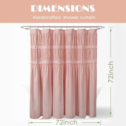 Homechoice Decor Ruched Ruffled Shower Curtain 72" W x 72" H, Peach Pink Microfiber Rustic Decorative Bath Curtain for Bathroom, Farmhouse and Boho Bathroom Décor, Machine Washable (LQ-38)