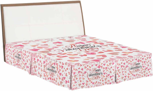 Valentine's Day Bed Skirt Queen Size 16 Inch Drop with Split Corners, Dust Ruffled Pleated Bed Skirts Wrap Around Tailored Bedding Skirt Valance for Bedroom Peach Pink Love Floral Modern Romantic