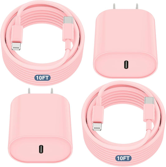 Essri Phone Charger Fast Charging 10 FT, 2-Pack 20W PD USB C Block with iPhone 14 13 Charger Cable 10 Foot, Compatible with iPhone 14 Pro 13 Pro Max 12 11 Pro Mini,Pink