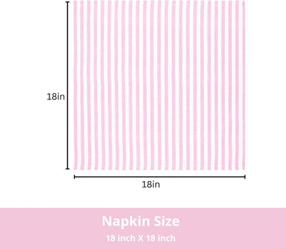 PurpleEssences Plain Striped Cloth Napkins - Set of 12-100% Cotton - 18 x 18 Inch - Spring Easter Summer and Perfect Everyday Use Dinner Napkin - Blush Pink and White