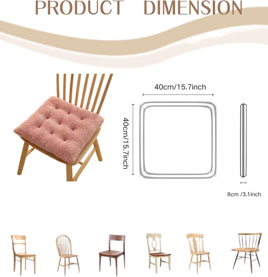 Luxury Sherpa Fleece Chair Cushions with Ties Cushion Pillow 15x15x3 Inch Thick Padding & Tufted Design Plush Tufted Chair Pads for Indoor Dining Room and Kitchen Chairs (Pink,15"x15")