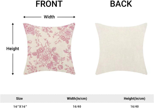 AEIOAE Chinoiserie Floral Pillow Covers 16 x 16 Inch Set of 2 Vintage Pink Flower Decorative Throw Pillow Covers Outdoor Linen Farmhouse Decor Pillowcase for Home Sofa