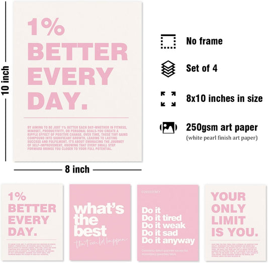 DSHFG Motivational Inspirational Office Wall Art Decor Prints Set of 4, Pink Motivational Wall Decor Trendy Retro Posters for Office Home Decor, 8x10 Unframed