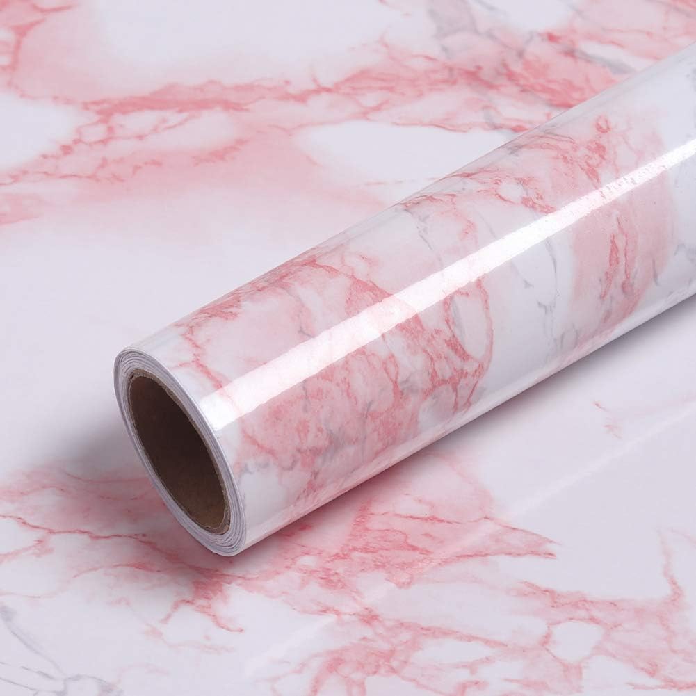 Pink Marble Contact Paper Wallpaper Stick and Peel 15.74 x118.11inches Self Adhesive Removable Waterproof Wall Covering for Table Countertop Cabinet Drawer