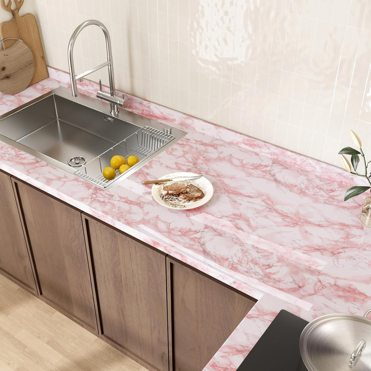 Pink Marble Contact Paper Wallpaper Stick and Peel 15.74 x118.11inches Self Adhesive Removable Waterproof Wall Covering for Table Countertop Cabinet Drawer