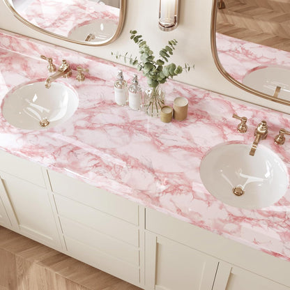 Pink Marble Contact Paper Wallpaper Stick and Peel 15.74 x118.11inches Self Adhesive Removable Waterproof Wall Covering for Table Countertop Cabinet Drawer