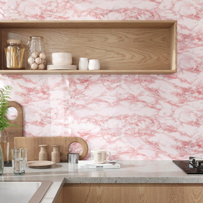 Pink Marble Contact Paper Wallpaper Stick and Peel 15.74 x118.11inches Self Adhesive Removable Waterproof Wall Covering for Table Countertop Cabinet Drawer