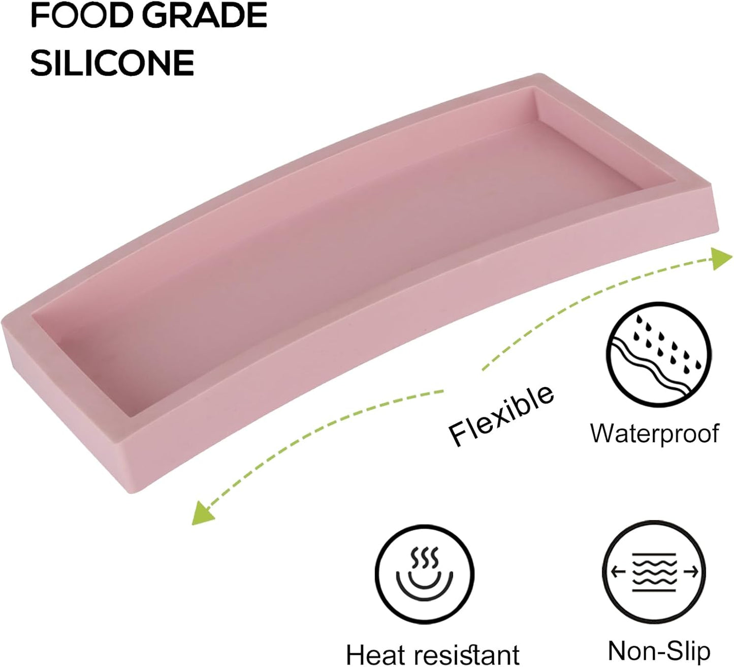 Small Silicone Bathroom Vanity Tray Rectangle Soap and Sponge Holder Kitchen Sink Organizer for Scrubber, Lotion Bottles, Perfume, Jewelry, Candle, Key Trinket Ring, Pink