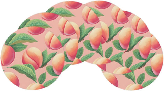 Round Placemat Set of 4-15 Inch Non Slip Heat Resistant Table Mats Washable Place Mats for Kitchen Dining Party Table Decor Peach Fruit Pattern