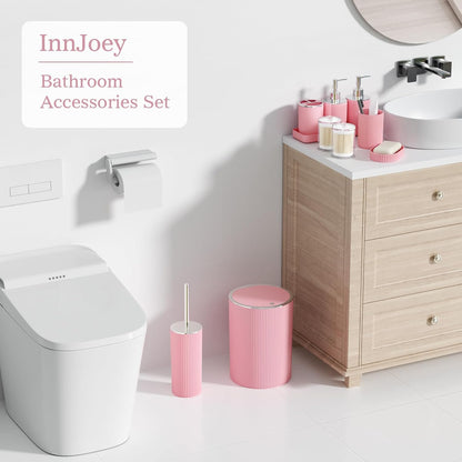 Light Pink Bathroom Accessories Set, 10PC Bathroom Set, Bath Accessory with Pop Up Trash Can, Soap Dispenser, Toilet Brush, Toothbrush Set Qtip Holders & Tray