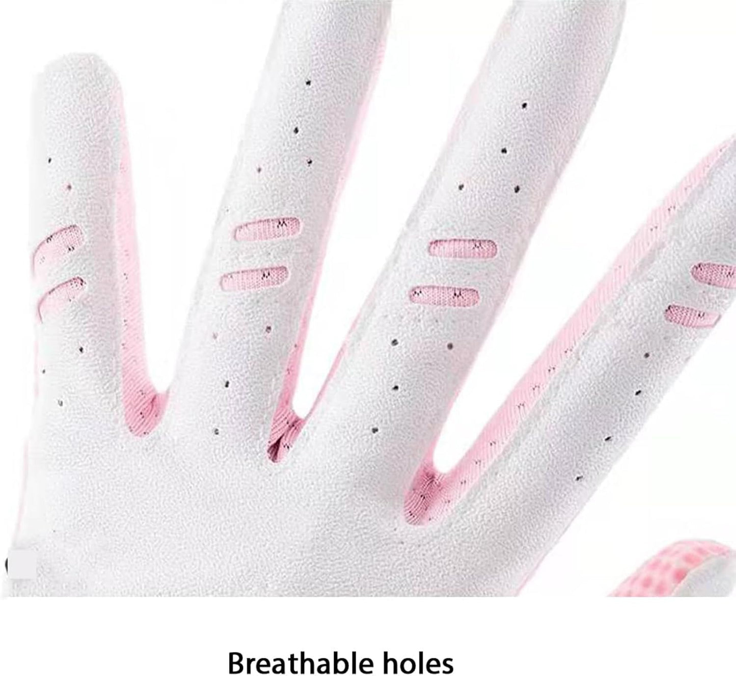 Kids Golf Gloves - Pink Leather Elastic Fabric Breathable Junior Glove for Left and Right Hand - Golf Accessories for Kids (Pair)