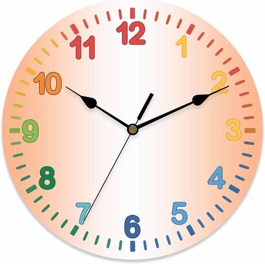 LooPoP Wall Clock Ombre Coral Pink White Clocks PVC Silent Non-Ticking Battery Operated Colorful Teaching Gradient Color Round Clock for Kids Room Living Room Bedroom Office School Wall Decor 14 Inch