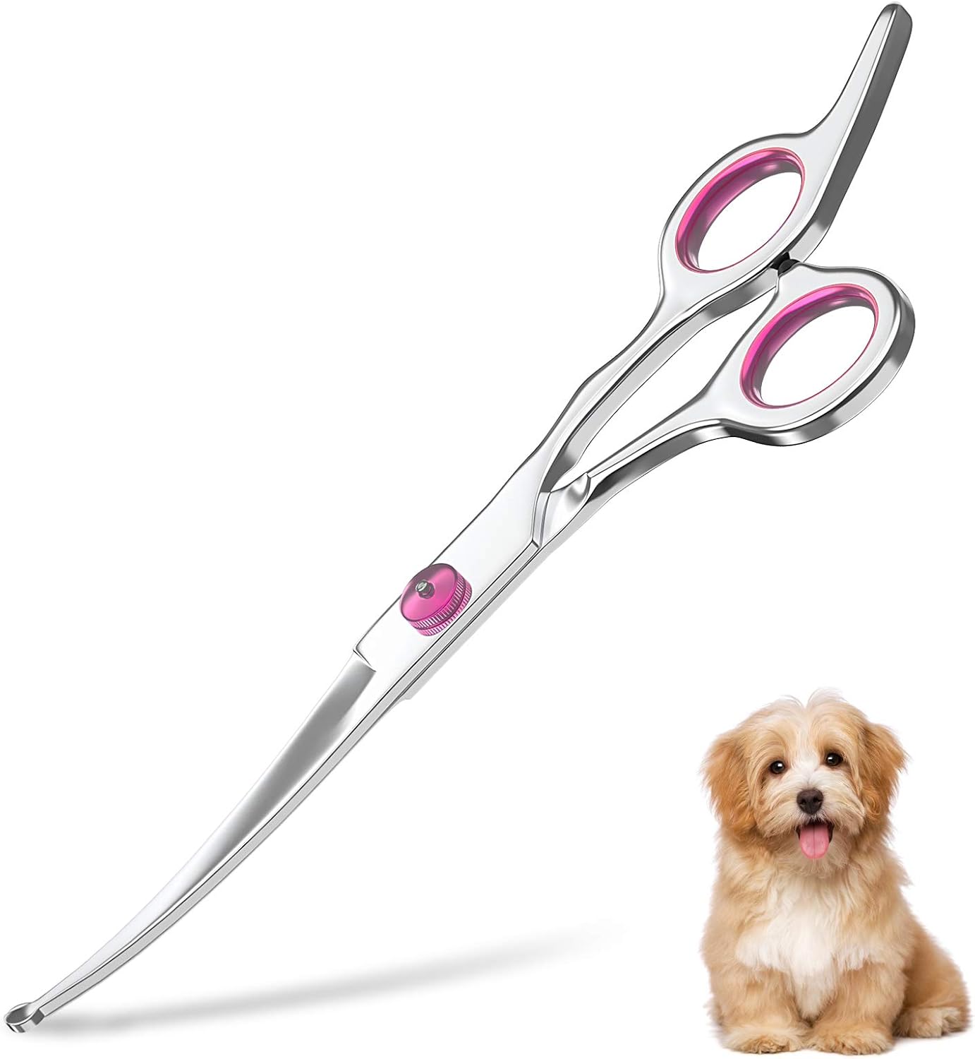 Petsvv 7.5" Curved Dog Grooming Scissors with Safety Round Tips, Light Weight Professional Pet Grooming Shears Stainless Steel for Dogs Cats Pets