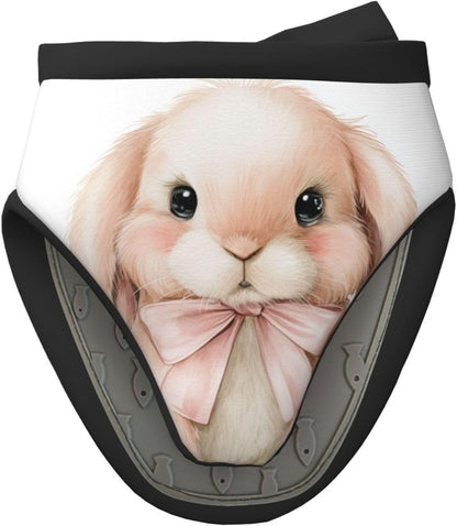 Watercolor Animal Light Pink Bunny Wearing Bow Mini Silicone Oven Mitts Heat and Slip Resistant Kitchen Mittens,Short Oven Gloves for Safe Cooking Baking & Grill,5.9"X5.9"