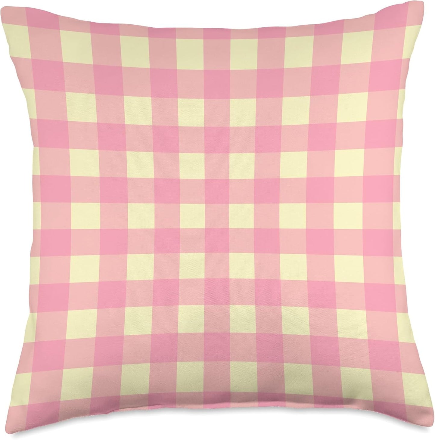 Cute Light Pink Yellow Plaid Gingham Check Checkered Pattern Throw Pillow