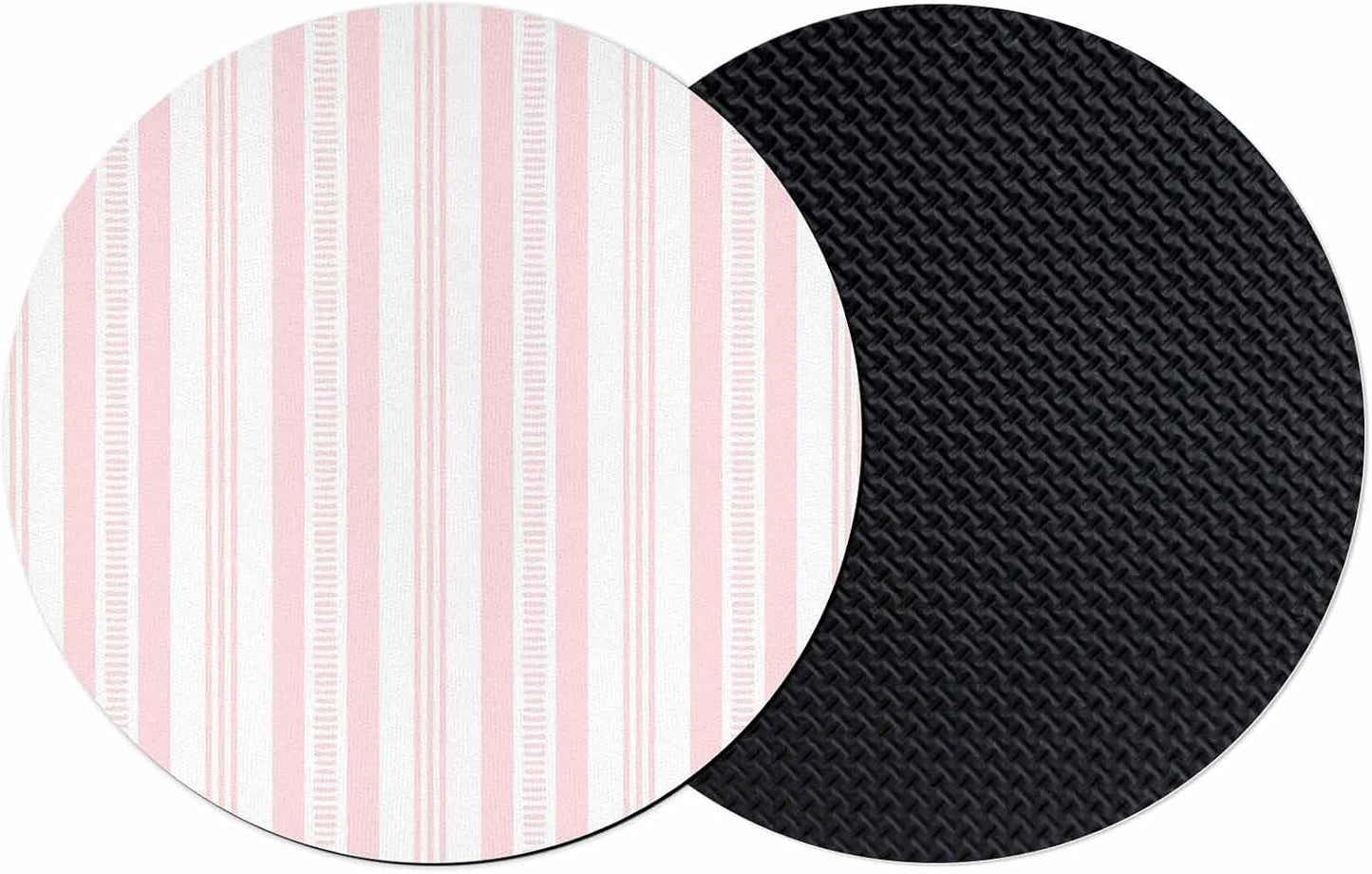 Pink Striped Coasters Set of 2, Absorbent Coasters for Drinks, Modern Farmhouse Geometric Thine Stripes Coaster for Bar Office Dining Coffee Table Accessories Decor, Non Slip Round Desk Coaster