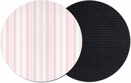 Pink Striped Coasters Set of 2, Absorbent Coasters for Drinks, Modern Farmhouse Geometric Thine Stripes Coaster for Bar Office Dining Coffee Table Accessories Decor, Non Slip Round Desk Coaster