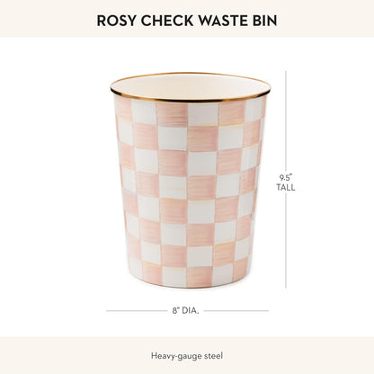 MACKENZIE-CHILDS Waste Bin, Decorative Bedroom Trash Can or Bathroom Trash Can, Pink-and-White Rosy Check