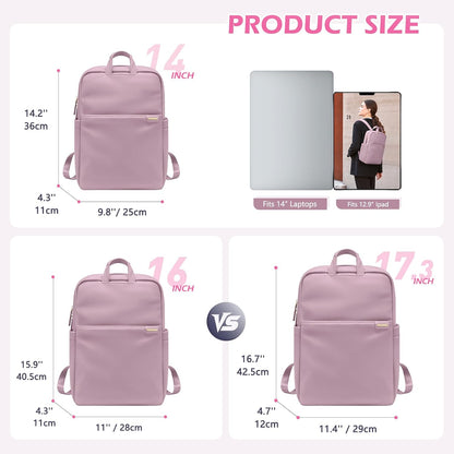 Slim Laptop Backpack for Women, Lightweight Business Backpack for Women Computer Bag Purse for Commuting, Fit 14Inch, Pink Purple