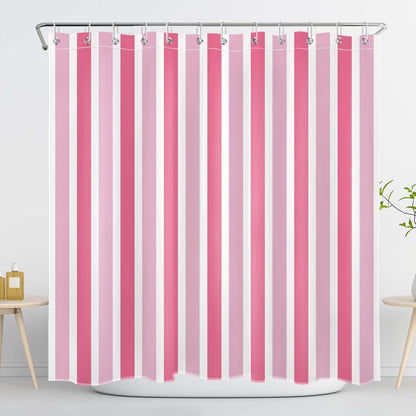Pink and White Shower Curtain Modern Vertical Stripe Abstract Geometric Design Polyester Fabric Bathroom Decor Curtains, 72W X 78L inches