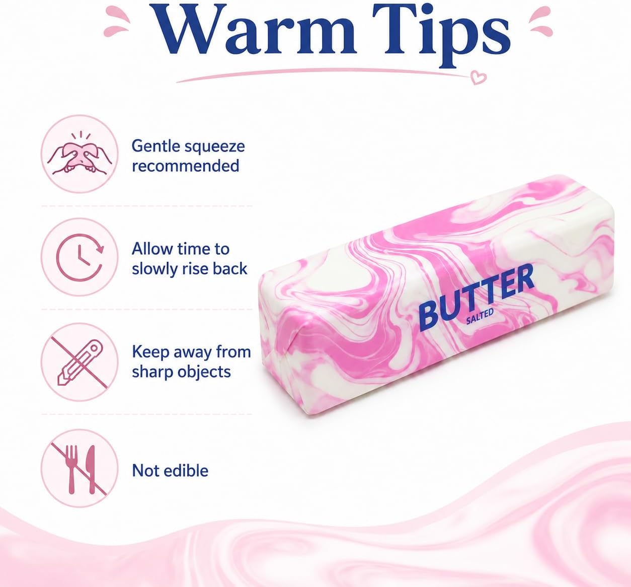 Pink Butter Squishy, Upgraded Slow Rising Rainbow Marble Colorful Stress Relief Stick, Soft and Satisfying Squeeze for Office or Home (Pink Butter)