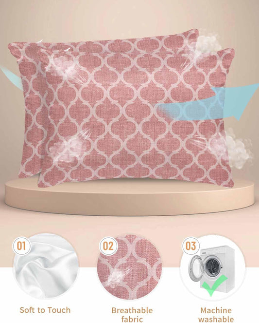 Satin Pillowcase for Hair and Skin Standard Size 2 Pack Moroccan Texture Satin Pillow Case Soft Cooling Silk Retro Peach Pink Linen Pillowcases with Hidden Zipper Throw Pillow Covers 20x26 Inch
