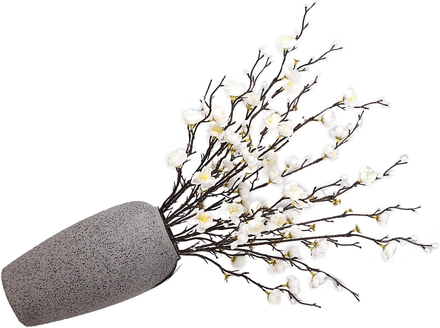 HERCHR Artificial Flowers, 7pcs Cherry Blossom Branches Spring Indoor Decoration 21.7in Long Stem Plum Fake Peach Plants for Wedding Home Hotel Bedroom Party Office Table Centerpieces Decor (White)