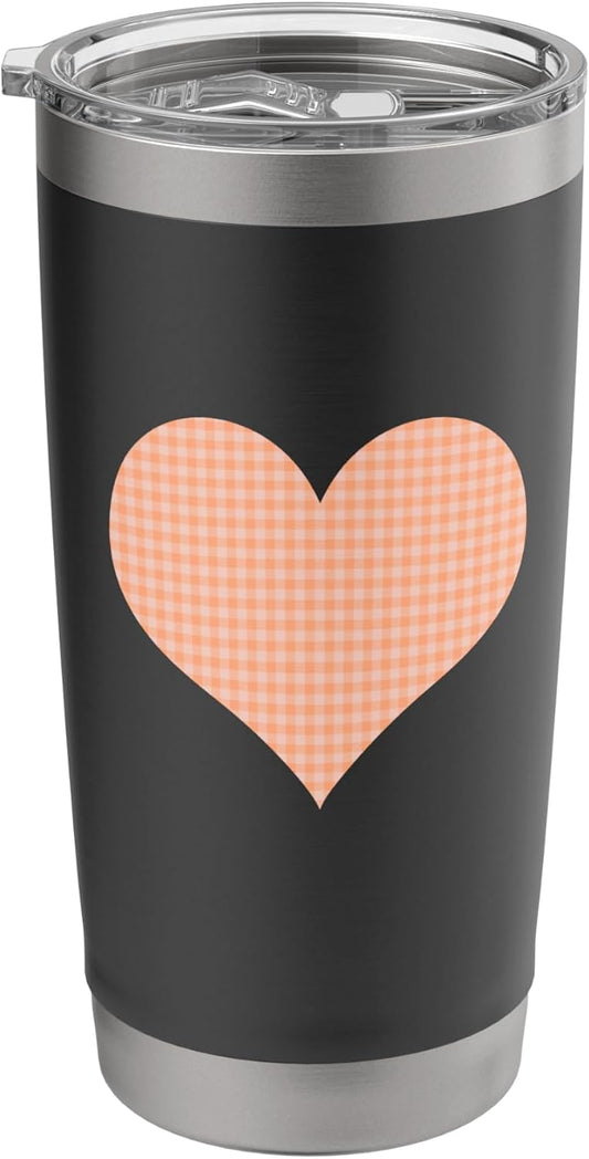 Cute Pastel Coral Peach Plaid Gingham Checkered Pattern Stainless Steel Insulated Tumbler