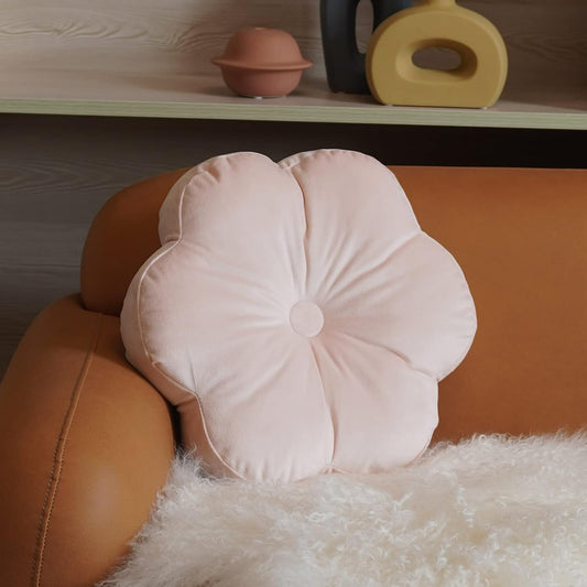 ARTMAGIC Flower Throw Pillow Velvet Cute Boho Decorative Throw Pillows | Light Pink Flower Shaped Pillow with Soft Plush, 16" Tufted Center, Couch, Bed, Chair and Nursery Decor