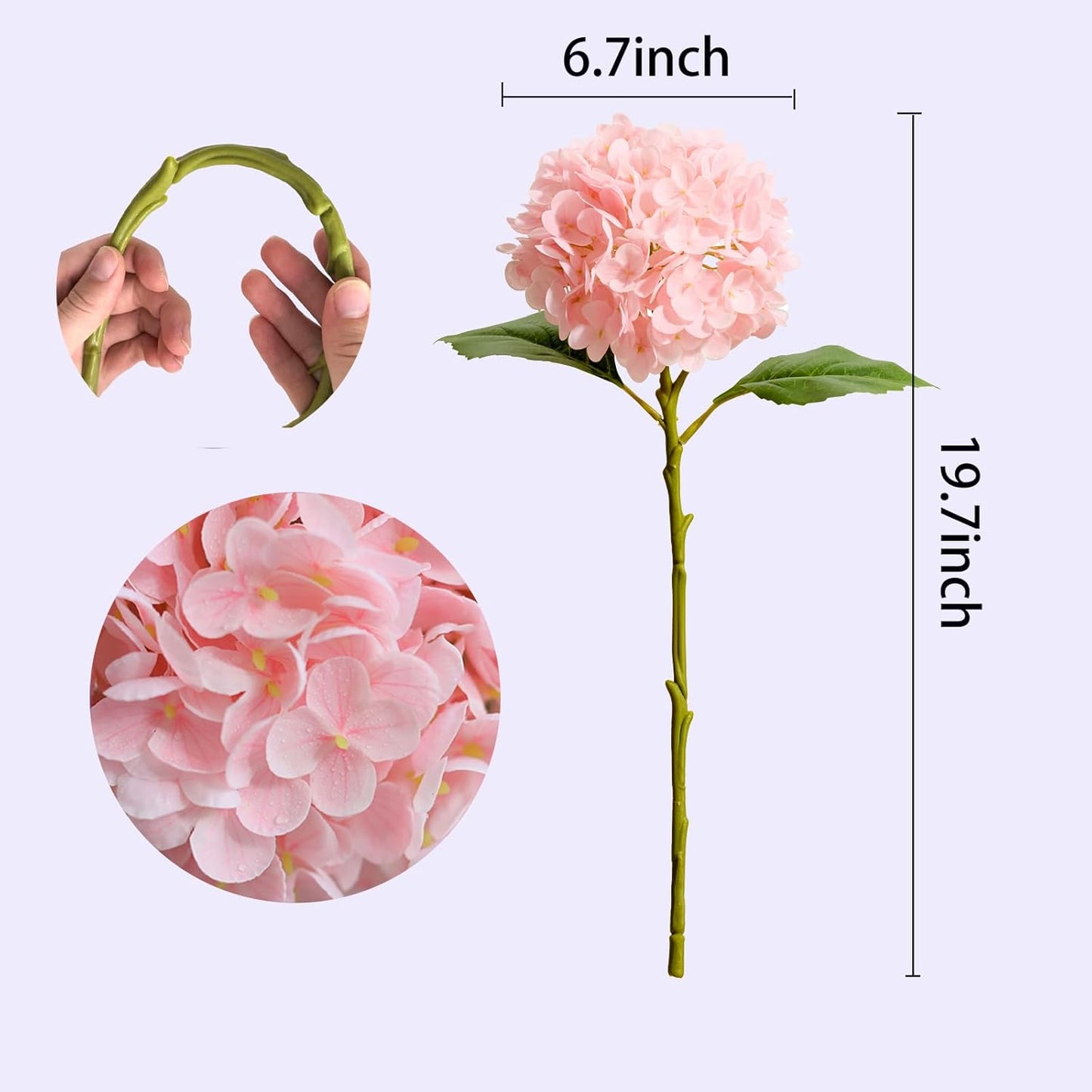Real Touch Pink Hydrangea Artificial Flowers (4-Pack) -20" Faux Hydrangea Flowers with Long Stem & Leaves Realistic Fake Hydrangeas for Home Decor Floral Arrangements Wedding Bouquets Centerpieces