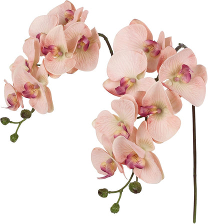 IPOPU 2pcs Champagne Pink Orchid Artificial Flowers, 34.3" Real Touch Fake Orchid Latex Phalaenopsis Branches for Home Party Wedding Bridal Shower Decoration