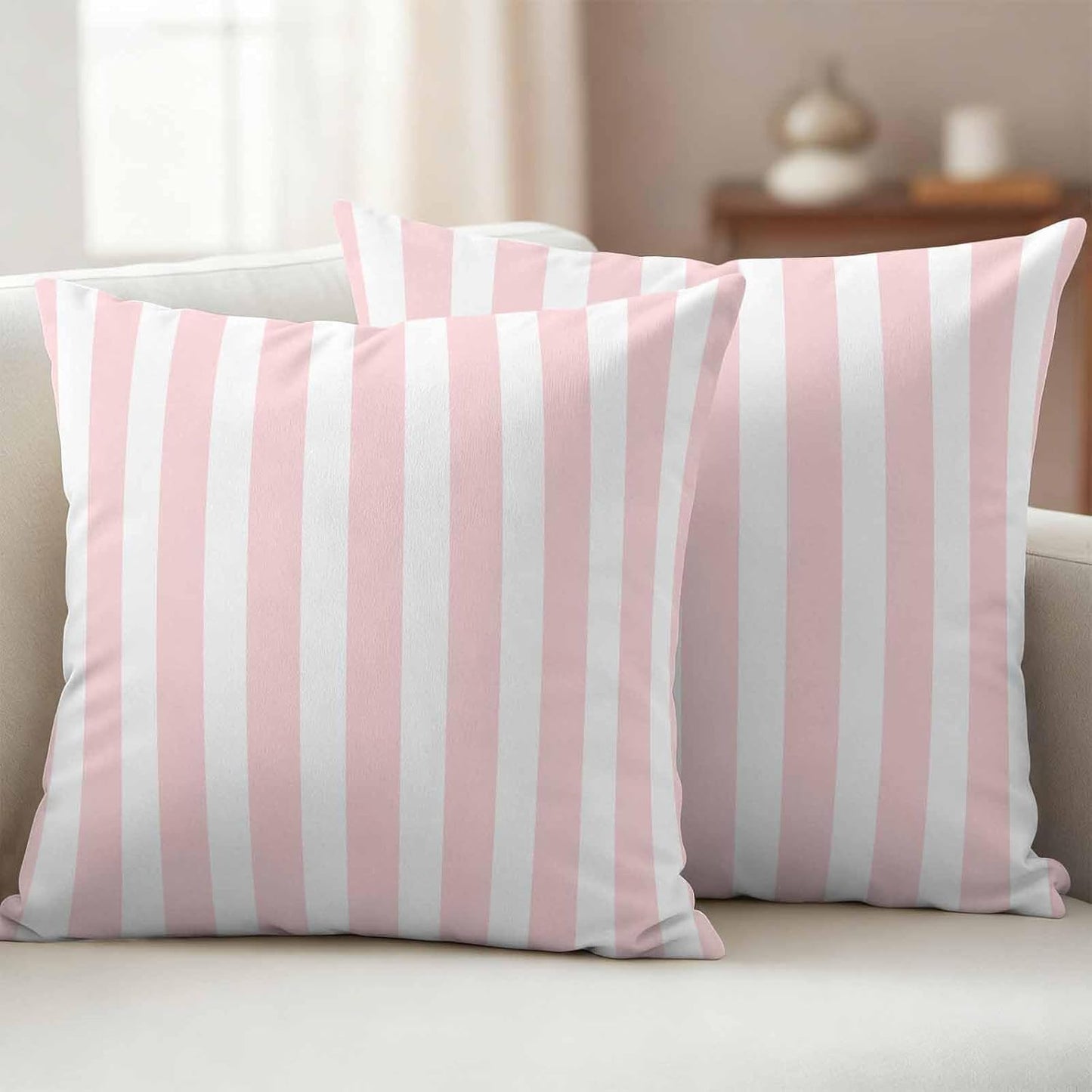 Outdoor Pillow Covers 18x18 Set of 2 Pink Stripes Outdoor Pillows Waterproof Throw Pillow Covers Pink White Vertical Striped Pillowcases Decorative Case for Patio Cushion
