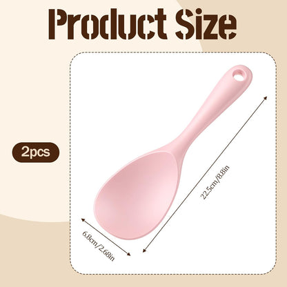 2 PCS Rice Spoon Paddle Silicone Rice Paddle 8.8 Inch Pink Non Stick Rices Spoon Scooper Spatula for Soup, Salads, Mashed Potato