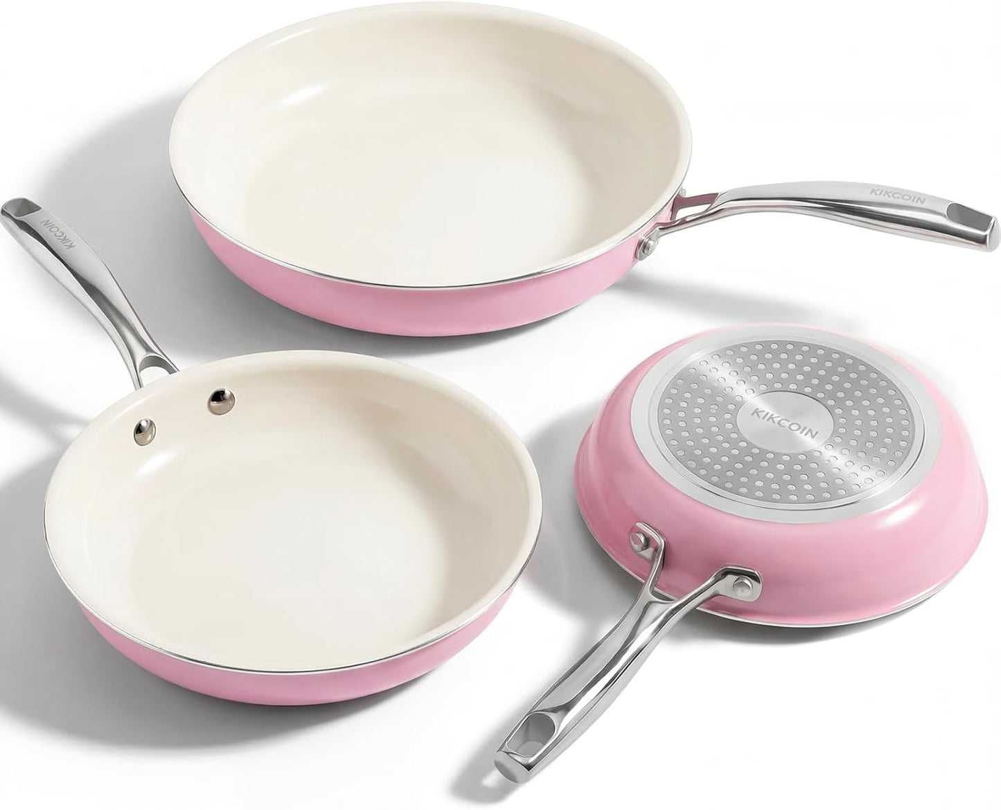 Kikcoin NONSTICK Frying Pans Set - Ceramic Frying Pans with Stay Cool Handle - 3 Sizes Versatile Frying Pans for Cooking (8+9.5+11 inch) - Induction Ready, Oven Safe