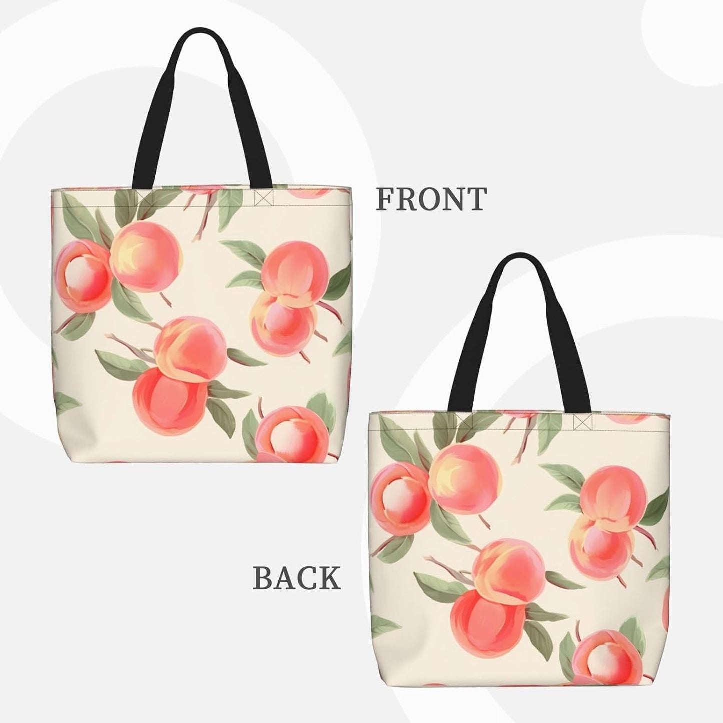 Pink Peach Pattern Womens Tote Bag Large Reusable Grocery Bags Casual Shoulder Bags For Shopping, Travel, Work Gift For Women