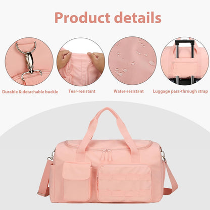 Gym Bags for Women & Men - Lightweight Travel Duffle Bag with Shoes Compartment & Wet Pocket, Durable Carry-on Weekend Bag, Pink