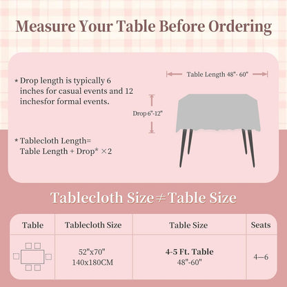 Laolitou Light Pink Embroidered Grid Tablecloth, Wrinkle Resistant, 52"x70" | Farmhouse Style, Heavy duty Cotton Linen. Ideal For 4-6 FT Rectangle Table. Machine Wash.