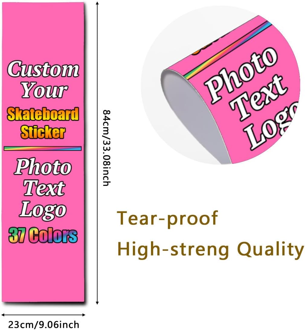 Personalized Skateboard Stickers, Add Picture Logo Text, Custom Fashion Skateboard Sticker for Scooter Longboard, Gifts for Dad Brothers, HotPink, 9"x31"