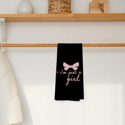 Coquette Trendy Black Pink Bows Kitchen Towels, Coquette Party Decor, Baby Girl Gifts, Girls Room College Dorm Apartment Bathroom Decor Decoration Tea Towels Kitchen Hand Towels 16x24 Inch