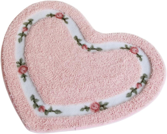 Bathroom Floor Rugs Absorbent Door mat Door Quick-Drying matRug Toilet Non-Slip Carpet mat Heart-Shaped Bathroom Non-Slip Rugs (Pink) (19.78 * 16.78,)