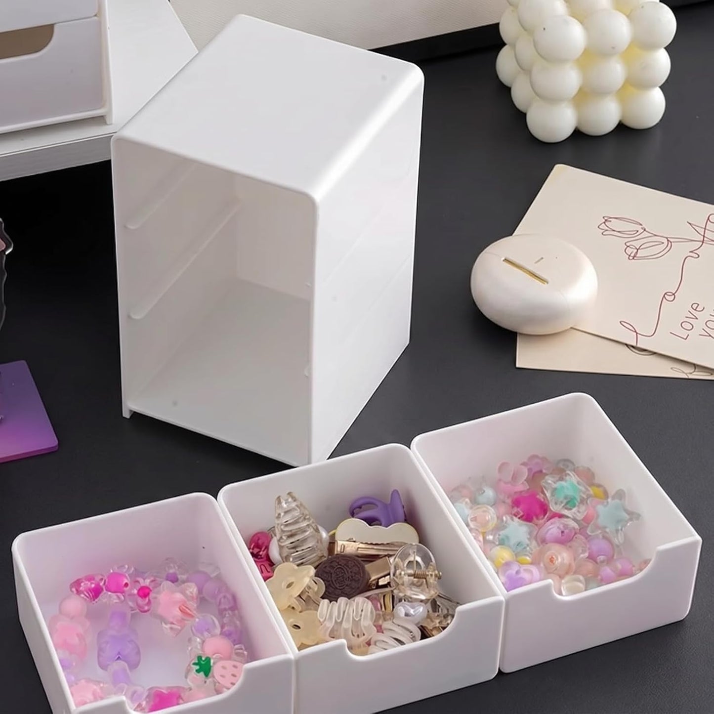 3-Drawer Mini Desktop Organizer, Small Plastic Storage Box for Desk Office Supplies, Makeup Organizer and Jewelry Craft Storage Drawer for Countertop (Pink, 1-Pack)