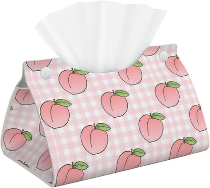 Fruit Peach Pinks Plaid Long Tissue Box Cover Paper Holder Home Decor 7.9'' x 4.9'' x 4.5''