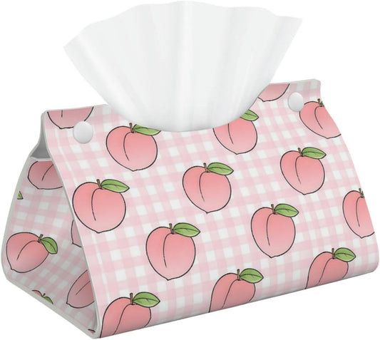 Fruit Peach Pinks Plaid Long Tissue Box Cover Paper Holder Home Decor 7.9'' x 4.9'' x 4.5''