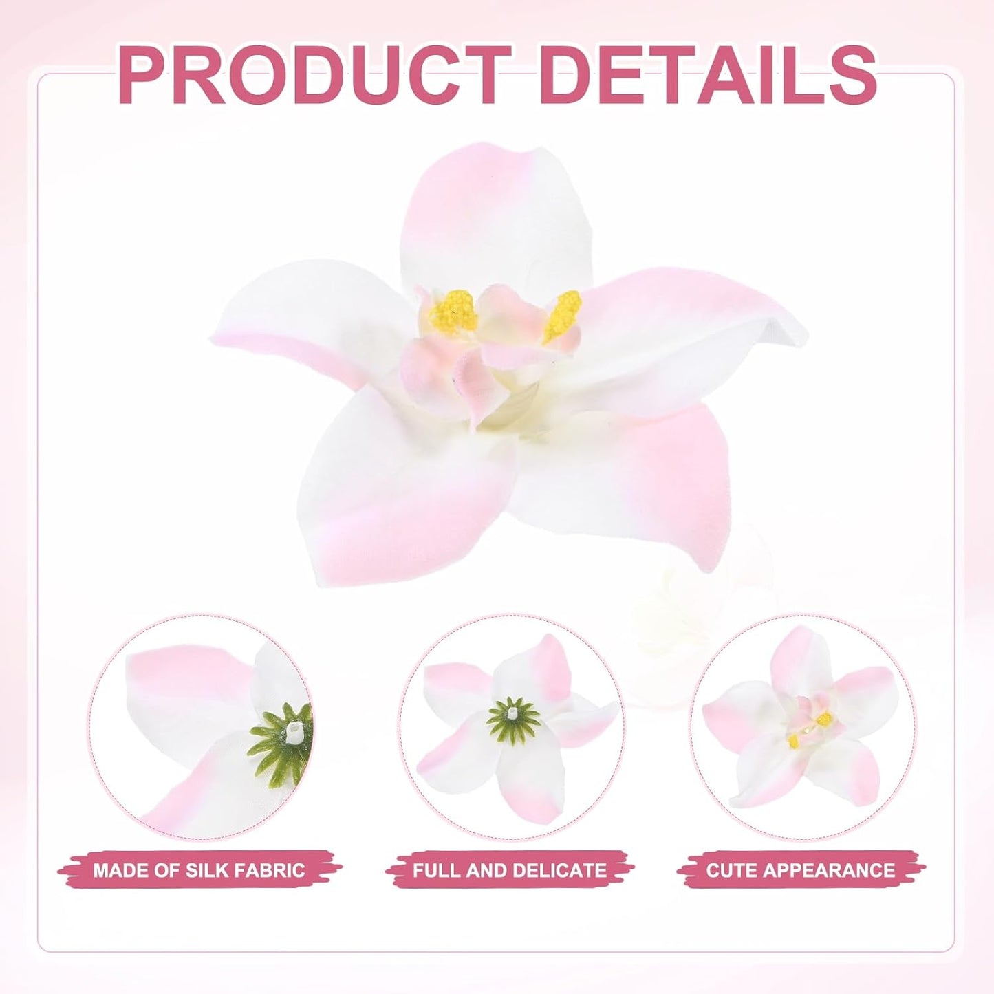 M METERXITY Artificial Flower Heads (3 Inch, White Pink) 20 PCS - Orchid Silk Fake Flowers & Faux Floral Bulk, Apply to DIY Crafts/Wedding/Party/Decor/Home