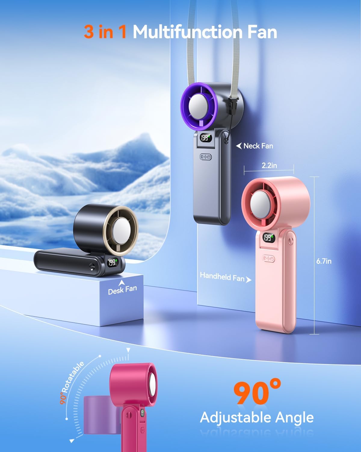Portable Handheld Fan with Ice Cooler, 199 Speed Personal Fan,5500mAh Rechargeable,20H Cooling Time,20000 RPM Powerful Motor, Summer Essential for Travel/Outdoor/Office, Hot Pink