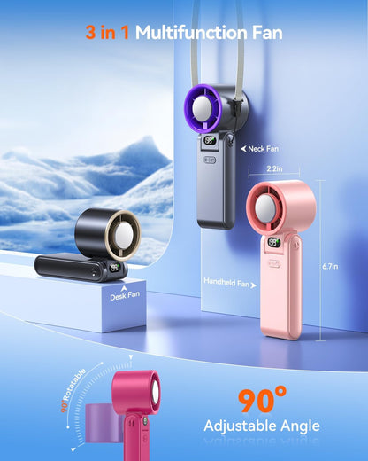 Portable Handheld Fan with Ice Cooler, 199 Speed Personal Fan,5500mAh Rechargeable,20H Cooling Time,20000 RPM Powerful Motor, Summer Essential for Travel/Outdoor/Office, Hot Pink