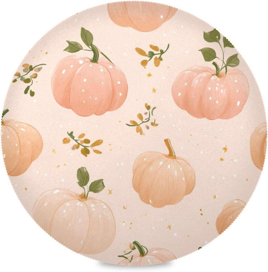 susiyo Round Placemats Set Autumn Pattern Peach Color Pumpkins 4 Pcs Fabric Table Mats for Dining Table