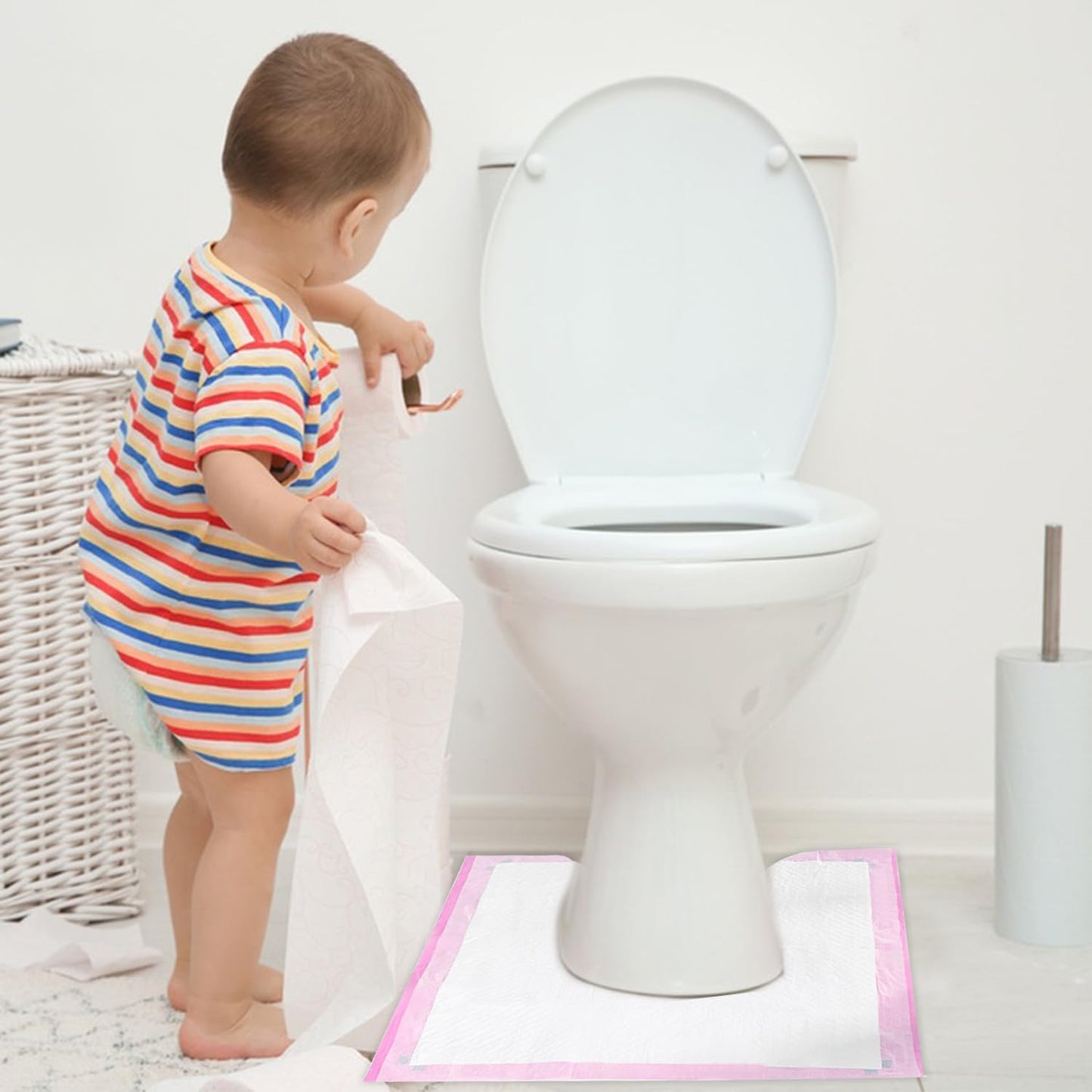 25 Pack Disposable Toilet Mats Absorbent Toilet Floor Protector from Urine U-Shape Toilet Training Rug Waterproof Non-Slip Bathroom Potty Training Mats for Children Adult (Pink)