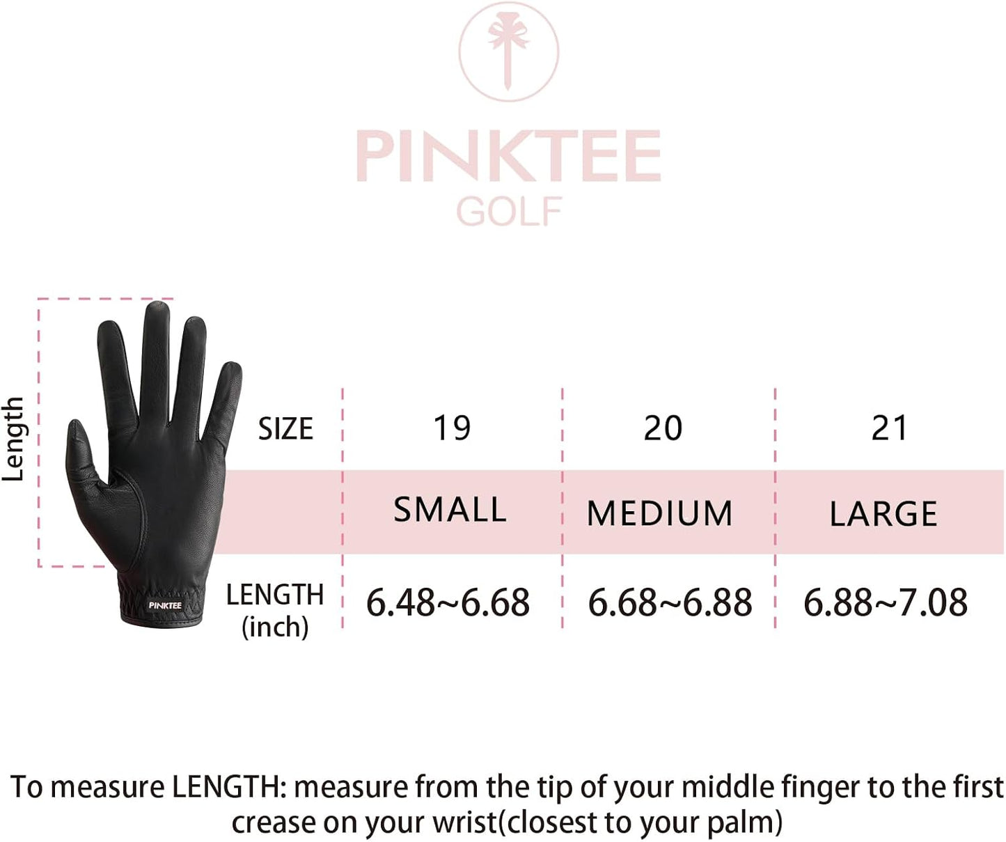 PINKTEE Women's Golf Glove Premium Cabretta Leather Ladies Left Hand All Weather Grip Elastic Wristband