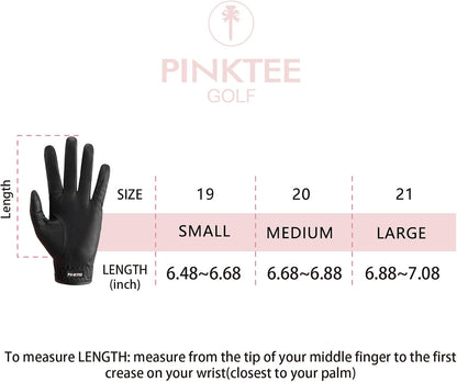 PINKTEE Women's Golf Glove Premium Cabretta Leather Ladies Left Hand All Weather Grip Elastic Wristband